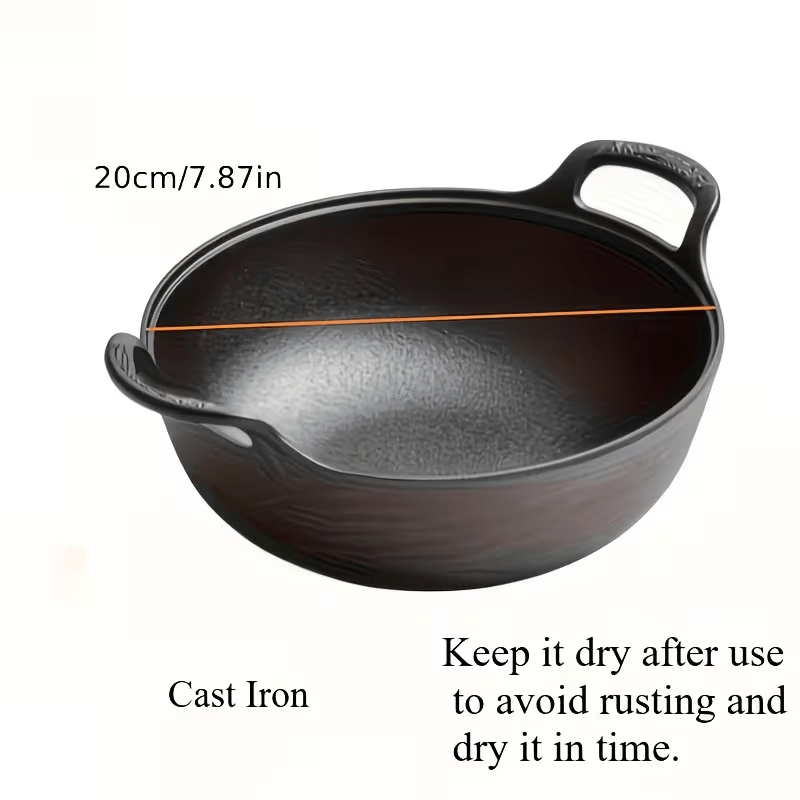 1/2pcs 20cm/7.87in Heavy-duty Cast With 2 Handles, , And Without Lid, Heat Distribution, Durable, For Home, Restaurant, Outdoor Bbq, Camping, Oven & Stovetop Use, Grilling Steaks & Baking, Versatile