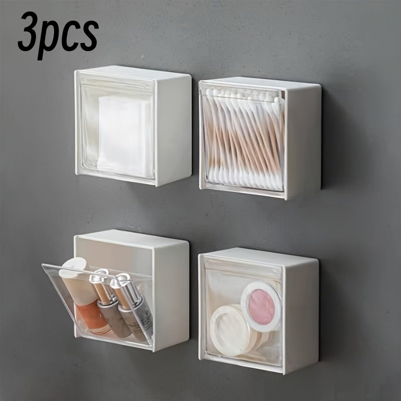 TEMU 3pcs Large Capacity No-drill Wall-mounted Storage Box, Plastic Bathroom Shelf, Suitable For Bathroom Sinks And Bedroom Dressing Tables, Shelves