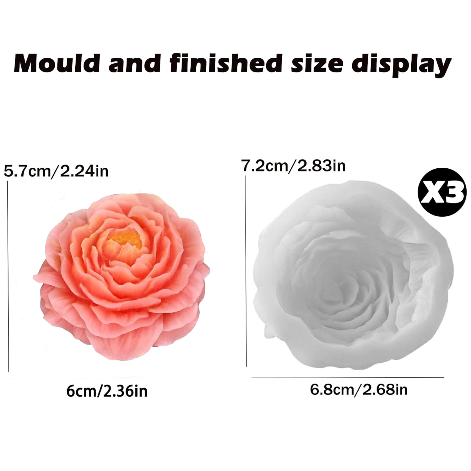 TEMU Set Of 3 Peony Silicone Molds For Candle Making, Scented Candles, Resin, Clay, Plaster, And Other Crafts, Easy To Remove, Showcasing Intricate