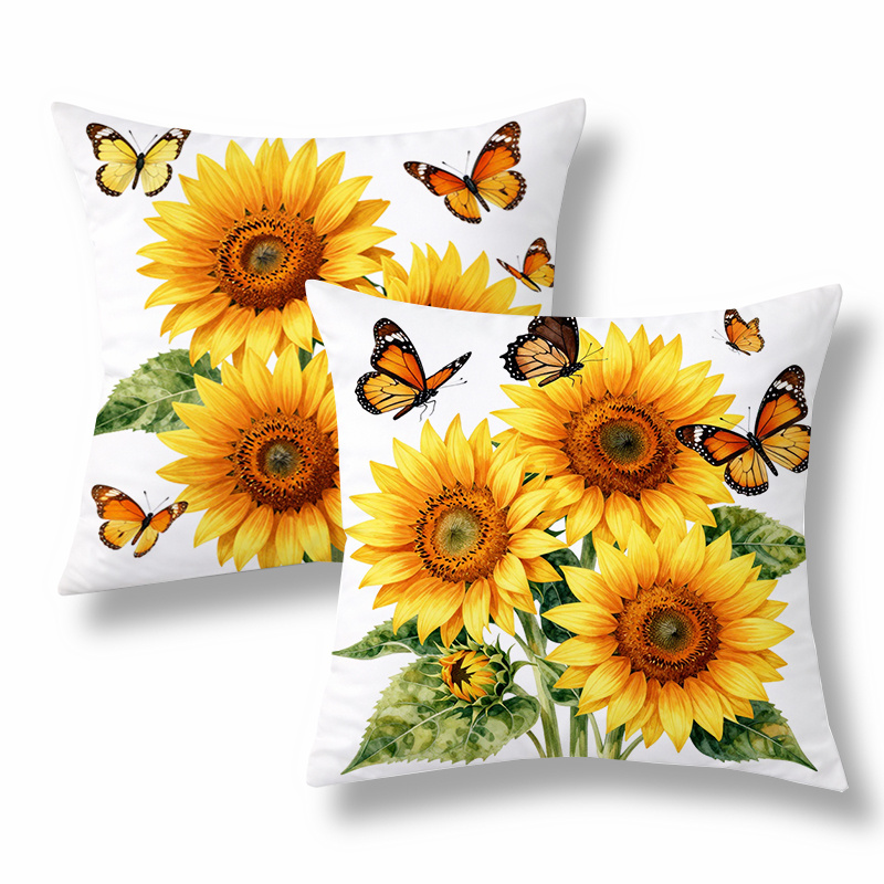 TEMU 2pcs Floral Style Throw Pillow Covers, Decorative Cushion Cases, Sunflower And Elements, Yellow And . Versatile Pillow Shams For Sofa, Couch,