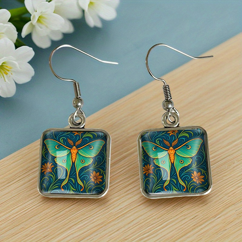 TEMU Green Moth Flower Leaves Pattern Hook Earrings Fashion Handmade Jewelry Accessory Gifts