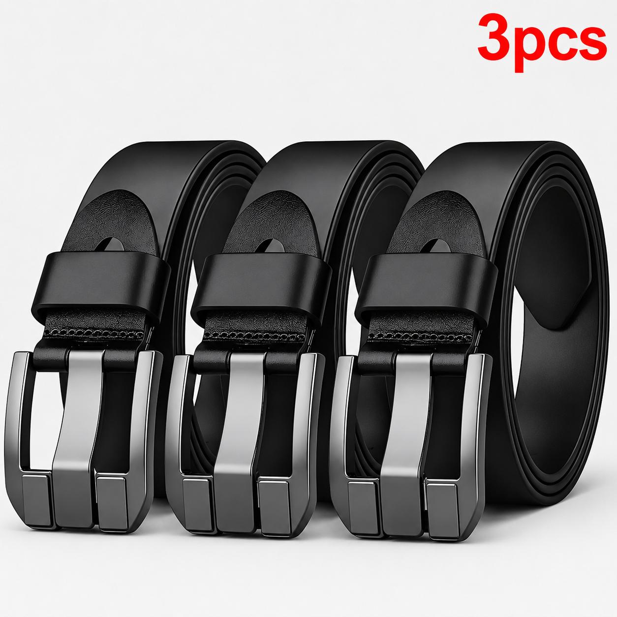 Image of 3pcs Solid Color Set Men's Belt With Alloy Stylish , Luxury& Minimalist Style, Medium Width, Suitable For Business& Casual Wear. Durable Alloy .