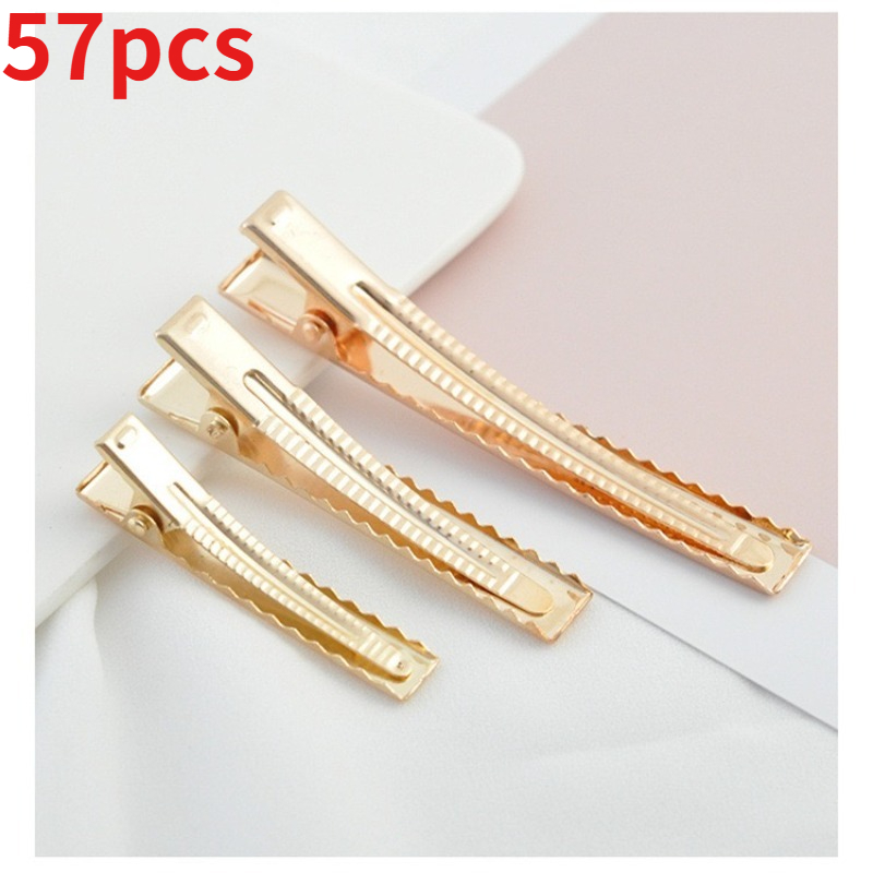 TEMU Lot de 57 pinces à cheveux crocodile - Grandes pinces à cheveux métalliques dorées de 1,18/1,57/2,17 pouces pour la fabrication de nœuds,