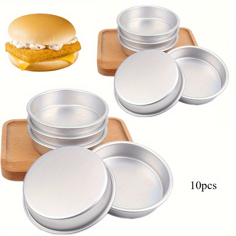 TEMU 10 stampi rotondi in alluminio per hamburger, antiaderenti, resistenti , facili da pulire, adatti per teglie da per torte, hamburger, waffle,