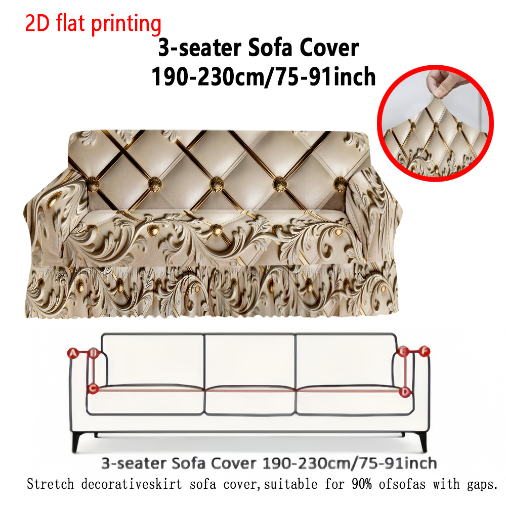TEMU 1pc 2d Flat Printing Universal Single To 4 Seater Sofa Cover, With Skirt Edge Sofa Cover, Sofa Protection Cover, Pet Scratch Resistant Sofa