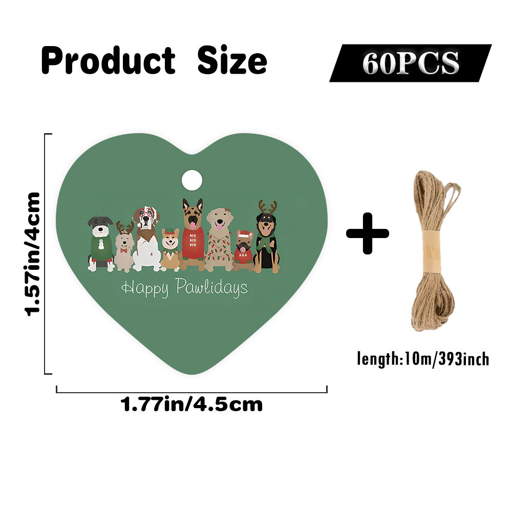 TEMU 60pcs Pack Christmas Heart-shaped Gift Tags With Multicolor Suitable For Party Packs, Gift Bags, Wrapping Paper - Paper Tags Featuring Cartoon