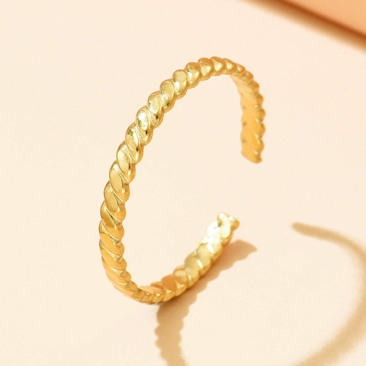 1pc - Elegant Bohemian Style Golden 304 Stainless Steel Twisted Ring, Women's Knitted Adjustable Ring, Suitable For Daily And Party Wear, A Perfect Gift For , Textured Jewelry