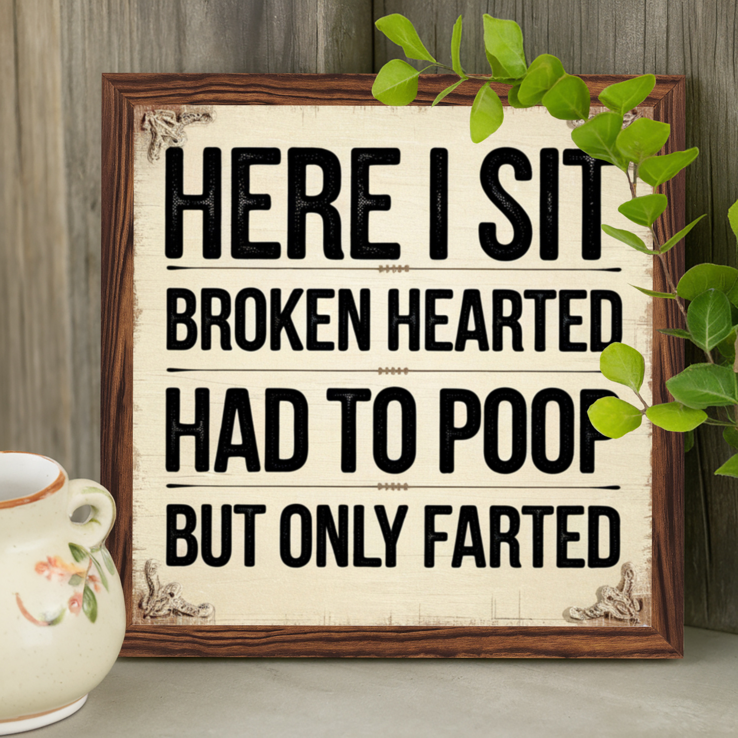 TEMU 1pc, Here I Sit Broken Had To Poop But Only Farted Wood Framed Sign Bathroom Decor Signs Bathroom Gift Hot Tub Wall Decoration Inspirational Art Gift 8x8 Inch