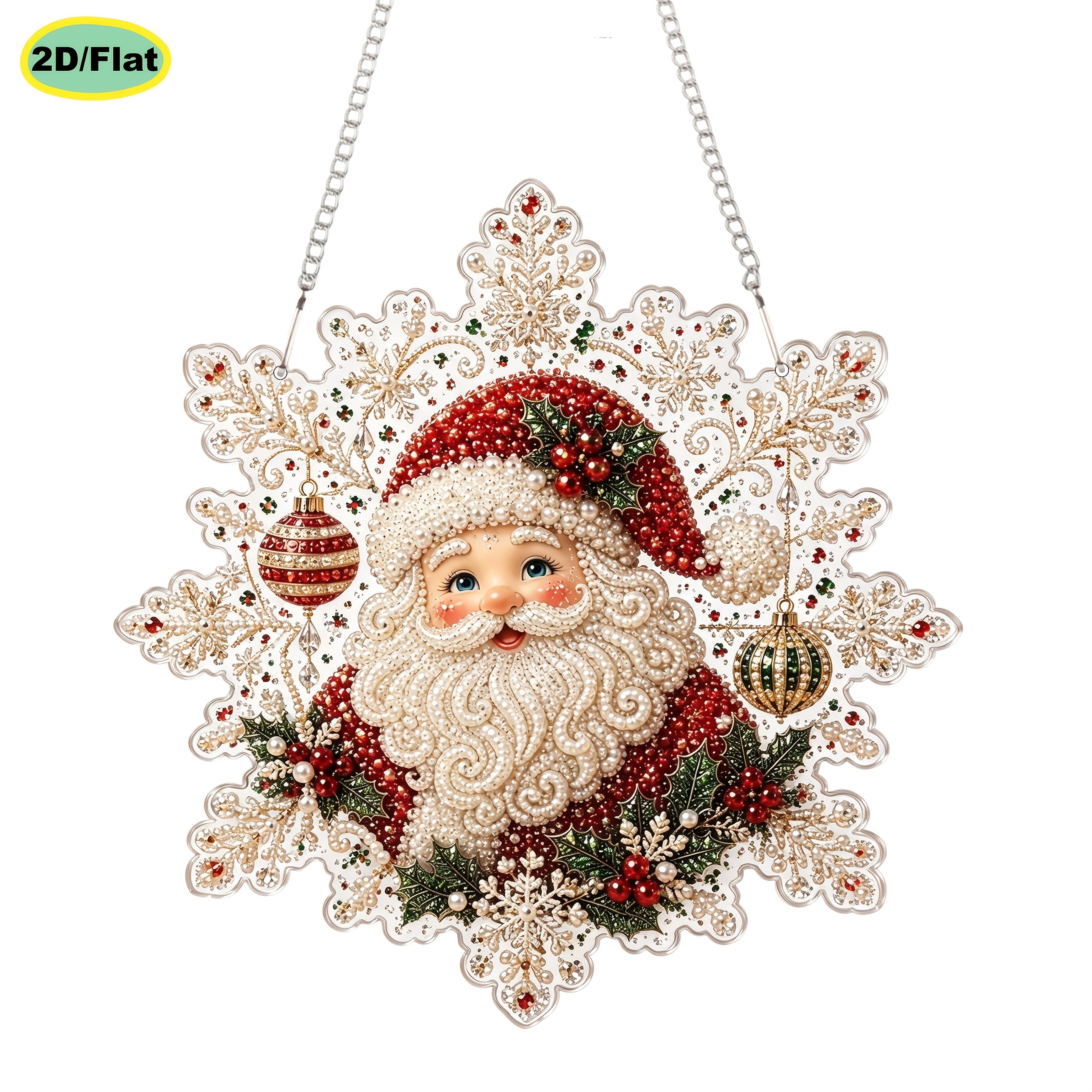 TEMU 2d Flat, Santa Claus 5d Acrylic Hanging Ornament, 2d Flat Hanging Plaque, Precision-positioned Printing, Beginner-friendly Relax, Christmas And