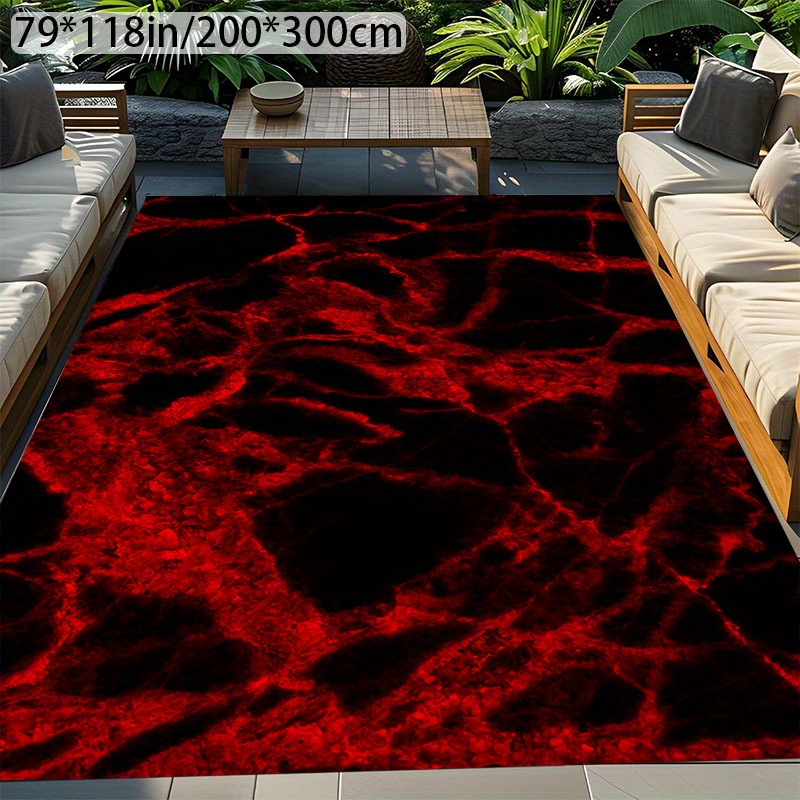 TEMU + Velours Doré + 800 Grams Par + Support Antidérapant en Plastique à Points, 1 Tapis de Sol Noir Rouge Marbre Bande Style Moderne Antidérapant