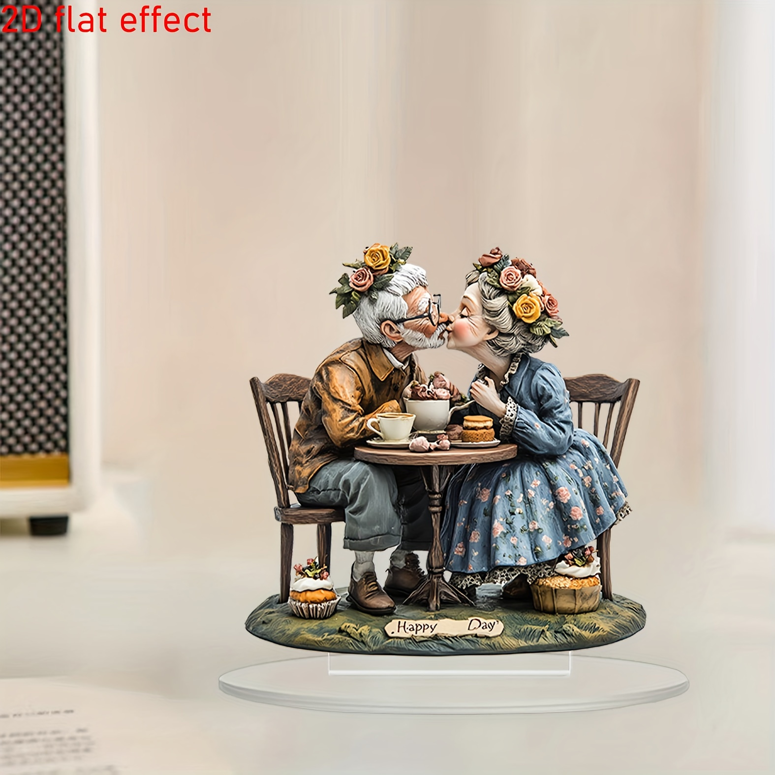 

2d Flat, Elderly Couple Acrylic Figurine - Valentine's Day, Home & Party Decor, Sun Tabletop Decoration, Ideal Gift, Figurines Home Decor