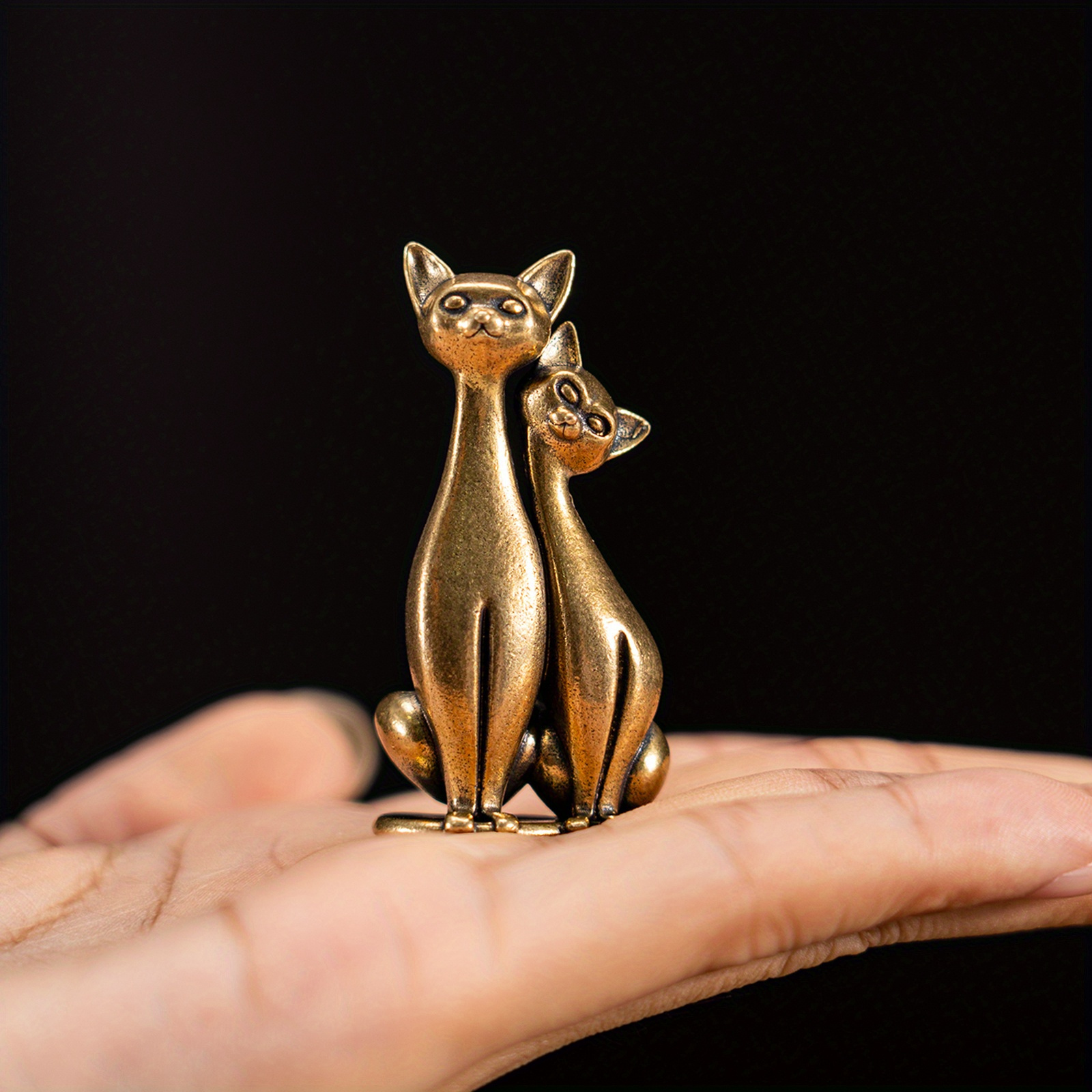 E-shop Vintage Messing Skulptur Kunstwerk einer liebevollen Katze, Vintage Bronzefarbene Handwerkskunst Dekoration für Zimmer, Zuhause,