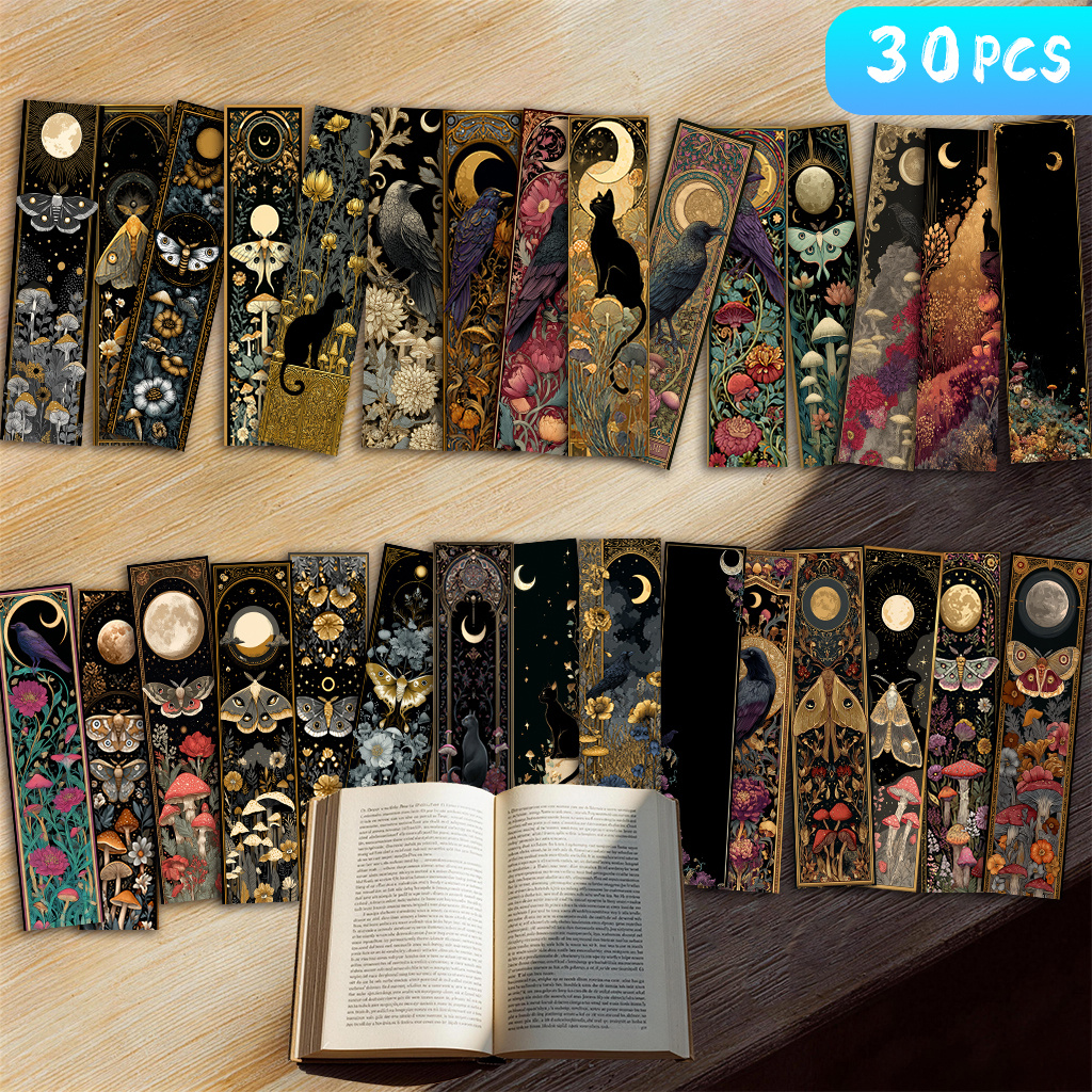 E-shop 30 Stück Vintage Krähen- und Schwarze Katze Muster Lesezeichen, Trendige und Stilvolle Lesezeichen mit Hoher Ästhetik, Studenten Leseetiketten,