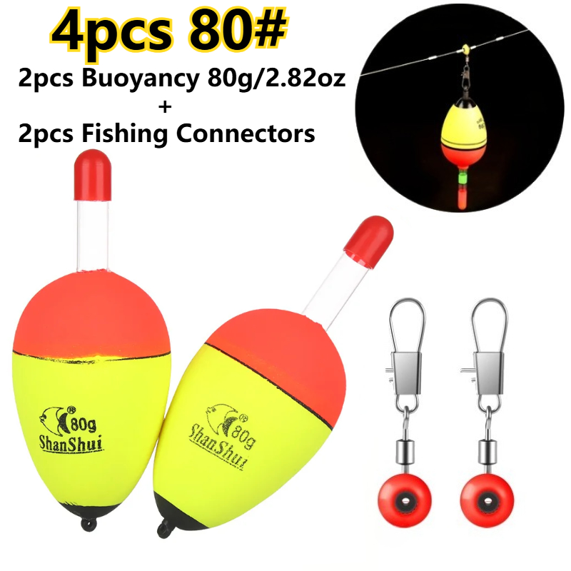 TEMU 4pcs Set Of Fish Floats (2pcs Foam Bobbers Floats + 2pcs Space Beans Connectors) Stable Long-distance Sliding Floats, And Large Belly Floats For