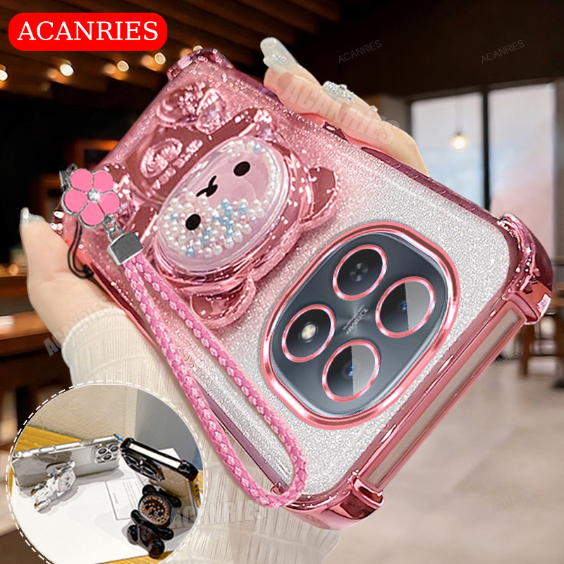TEMU Phone Case - Acanries Cute Plating Holder Woven Lanyard Wrist Strap Gradient Glitter Plating Phone Case For Xiaomi Redmi Note 15 Pro Plus 5g/