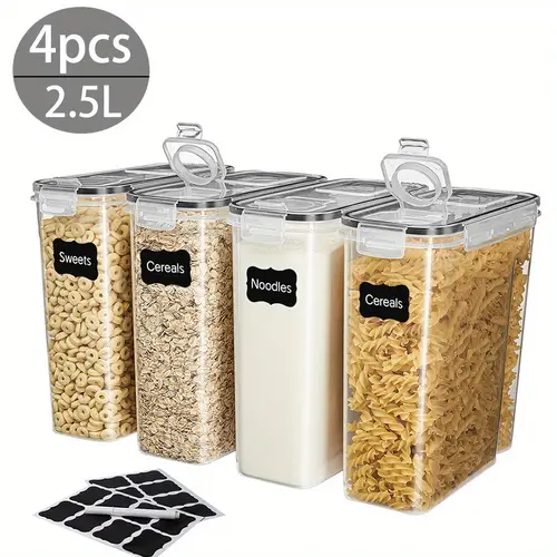 8pcs airtight food storage containers with lids 4l 135 27 oz plastic kitchen storage containers grain rice flour and oat canned storage containers dishwasher safe labeled and labeled kitchen utensils 4 jars 4 lids