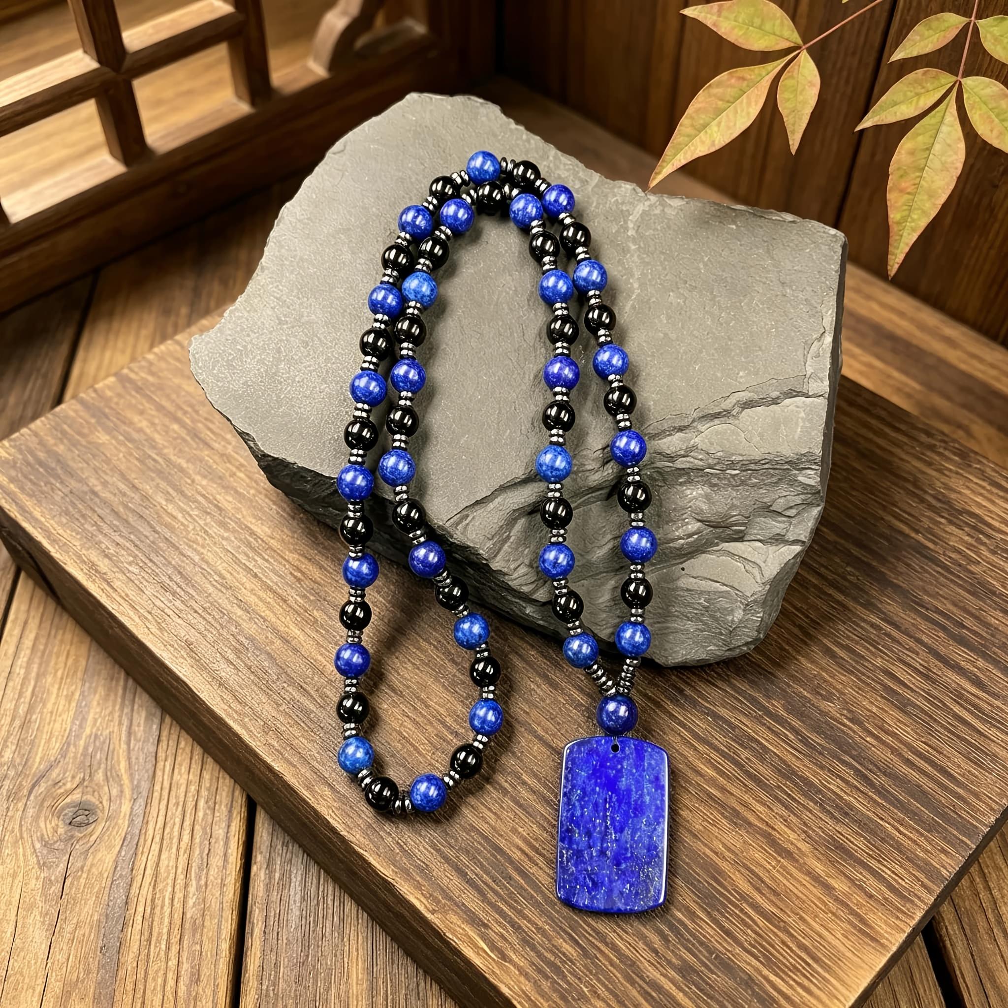 Image of 1pc Natural Pendant Necklace | With Black Onyx--hematite Spacers For Safe Protection, Enhances Temperament, , Elegant And High-end, Versatile For Daily Use