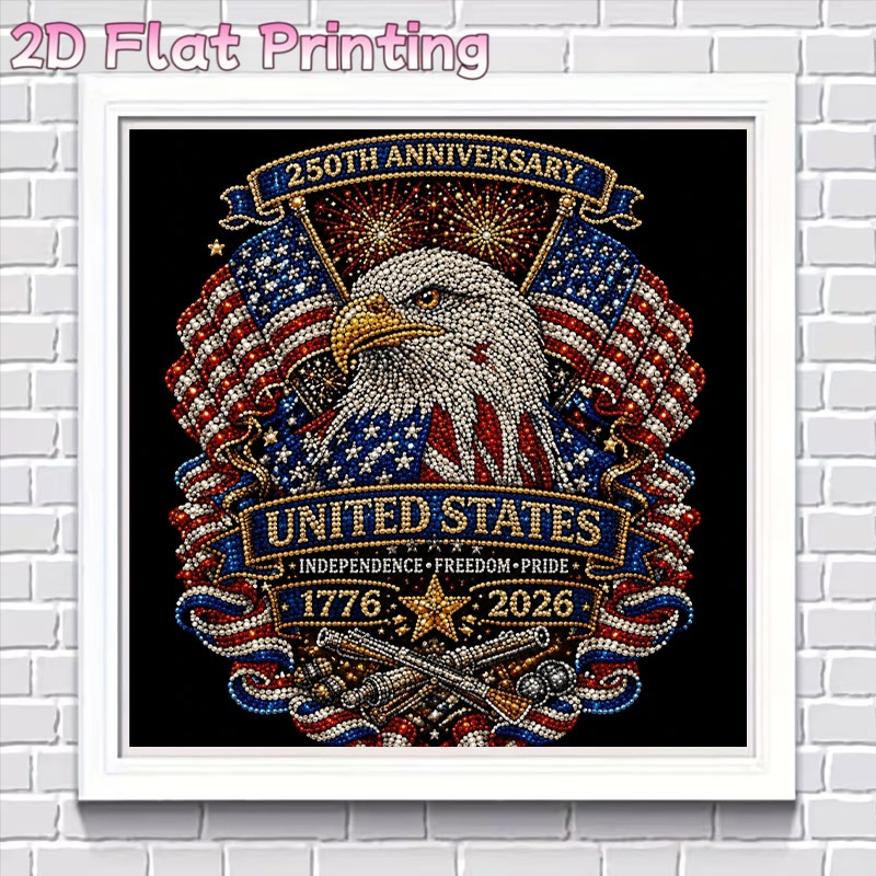 TEMU 2d Beaded Pearl Diamond Painting Kit, Classic Us 250th Anniversary Design With Bald Eagle & American Flag Motif, Made Of Premium Acrylic (),