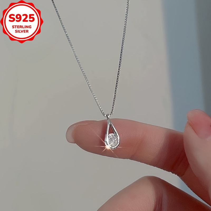 TEMU Pendentif en argent 925 hypoallergénique de pour femme, collier de luxe léger et couleur, accessoire de chaîne simple pour la clavicule, cadeau
