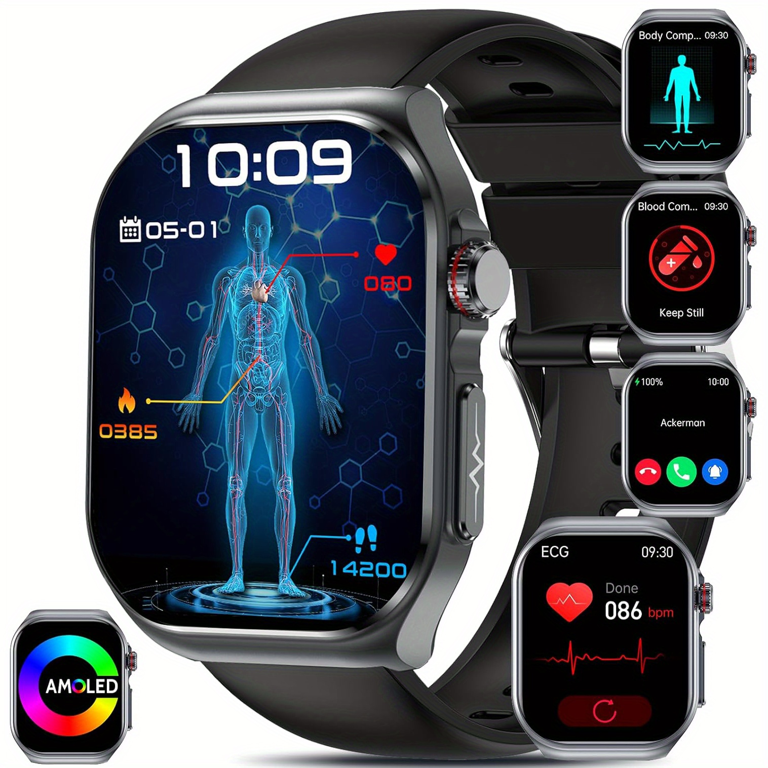 2026 Smartwatch: 2.04" AMOLED Display, 530mAh Long-Last Battery, Wireless 5.3 Calls, NFC/Multi-Sport Modes, Menstrual & Weather Forecast, Voice Assistant/SOS, Magnetic Charging, for IOS&Android Phone, Unisex Tech Gift for Him & Her
