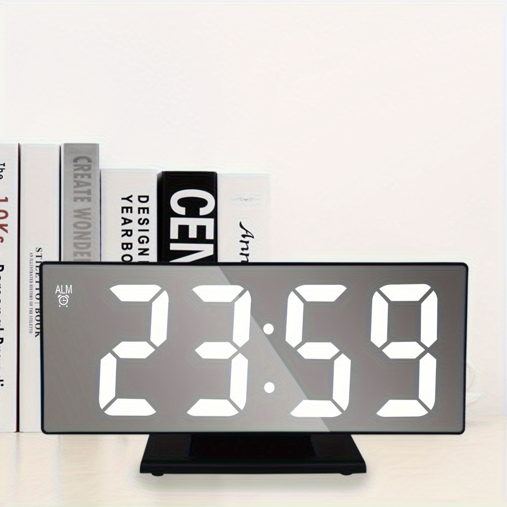 TEMU Led Digital Alarm Clock With Vanity Mirror- Silent Operation, Usb-powered, Large Display, Sleep Timer& Function, Square Design For Bedroom,