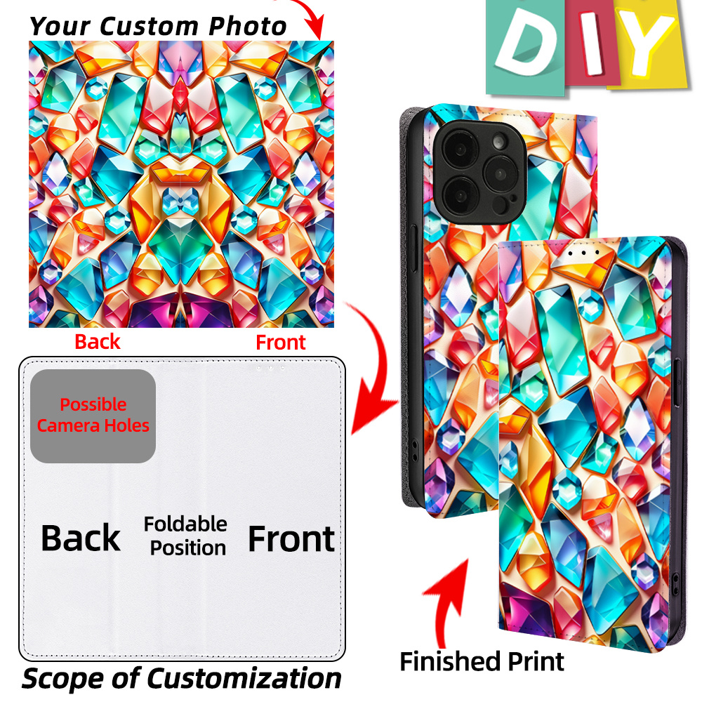 TEMU Phone Case - Diy Personalized Custom Uv Printed Photo Faux Leather Phone Case With Card Slot Wallet, Customizable Pet Wedding Photo Flip Cover