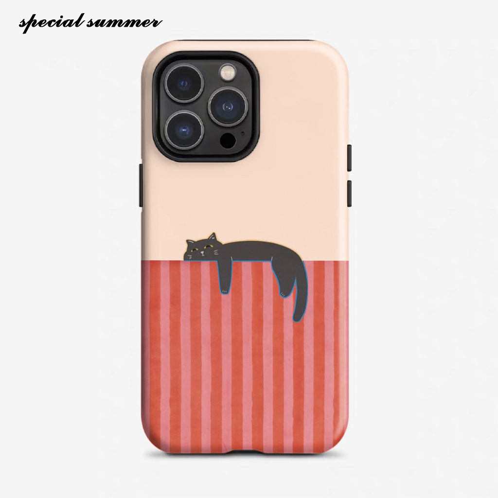 TEMU Phone Case: Simple Cartoon Black Cat Creative Striped Design Phone Case, Suitable For Iphone 17, 17 Pro, 16 Pm, 15 Pm, 13, 13 Mini, 12, 11, Xr,