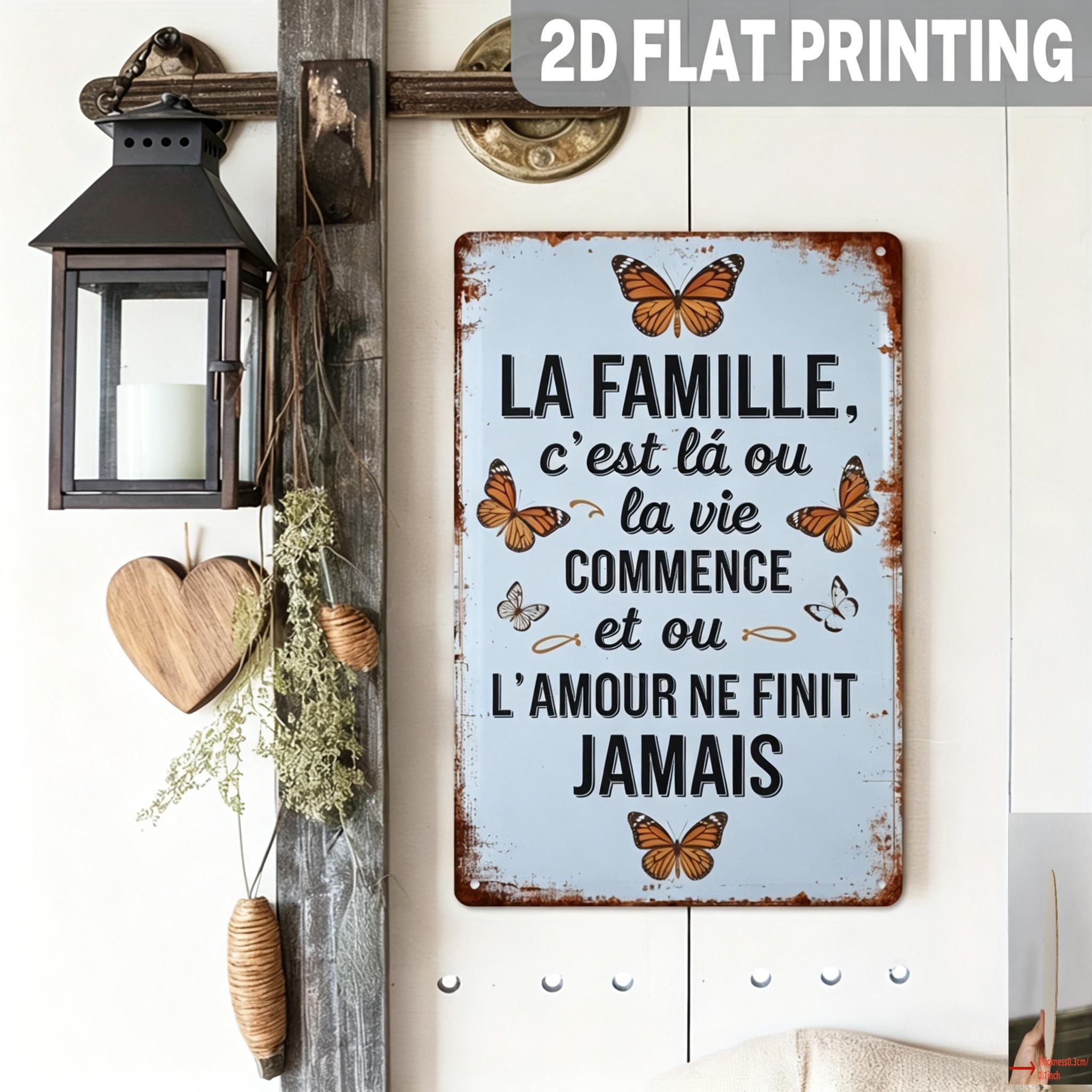 TEMU Plat 2D, Plan Plat 2D, 1 pièce Plaque Murale Décorative en Bois de Style Vintage Français "Famille Où & Ne " - Française "Famille Où & Ne " -