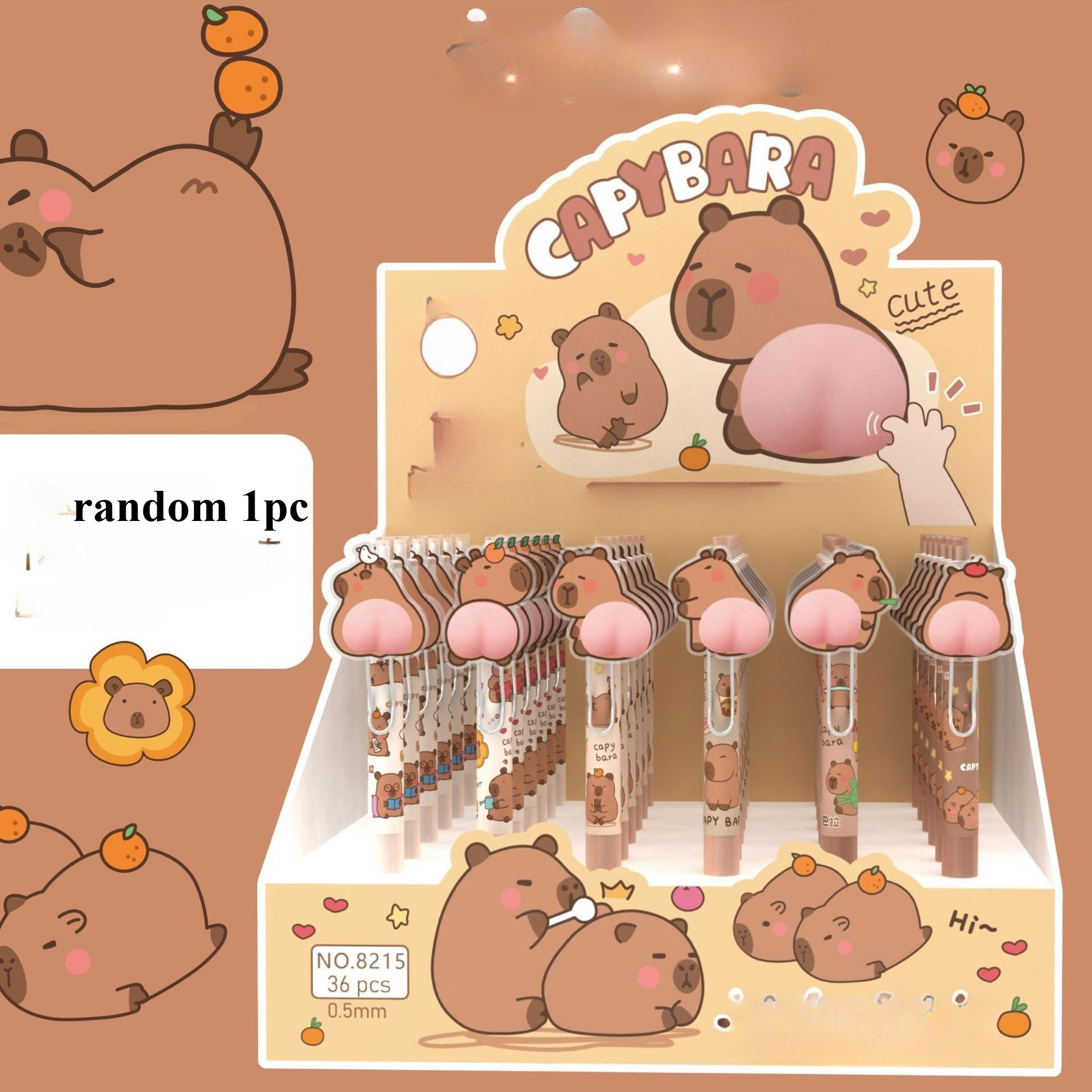 Image of Random 1pc Capybara Ballpoint Pen, Study Stationery Gift, Exam Office Supplies, Creative Three-dimensional Shape Click Push Gel Pen, 1 Random Piece