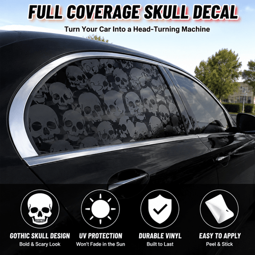 calcomanía para ventana de coche con calavera negra, 2026, total, instalación, a prueba de rayos uv, adhesivo para ventana de coche con esqueleto plateado aterrador, decoración de coche para halloween