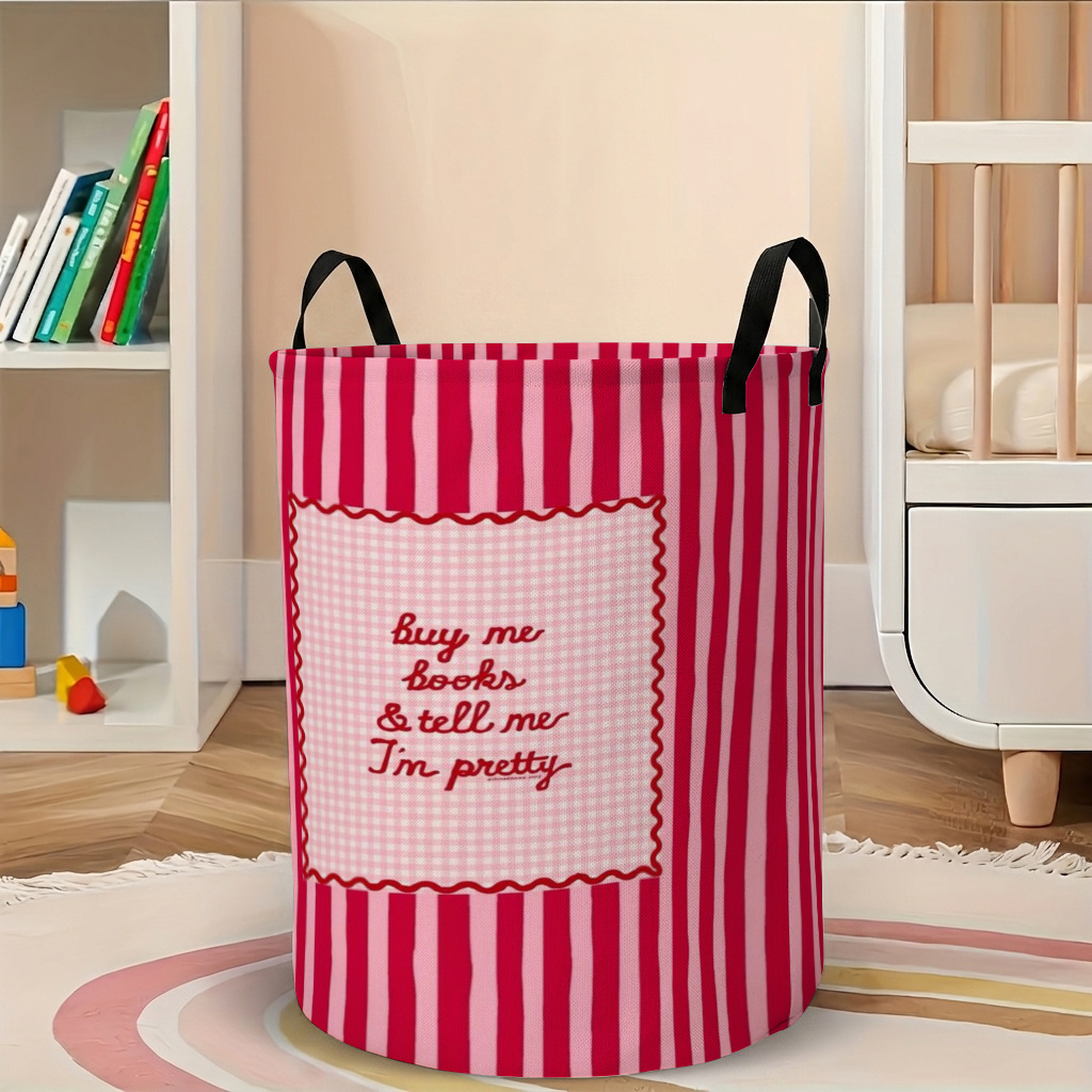 TEMU Panier à linge 1 pièce, à rayures rouges et roses avec slogan, convient pour chambres, pièces, dortoirs, de bain et buanderies. Doté d'une