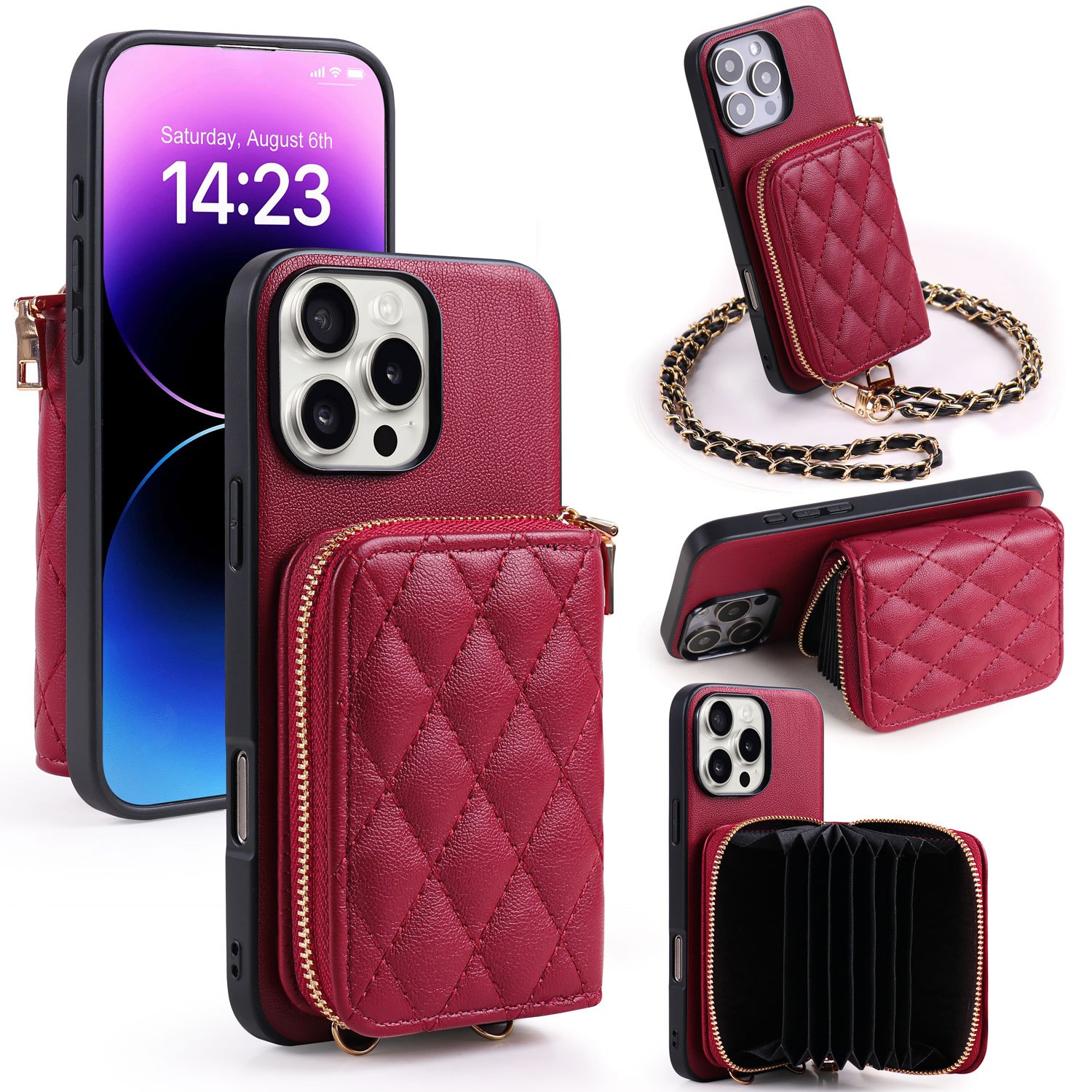 TEMU Phone Case - Lamb Pattern Faux Leather Card Holder Wallet Phone Case Compatible With For Iphone 17 Pro Max/ 16e/ 15pro/ 14/ 13/ 12/ 11 Holds Access Card Daily Cards