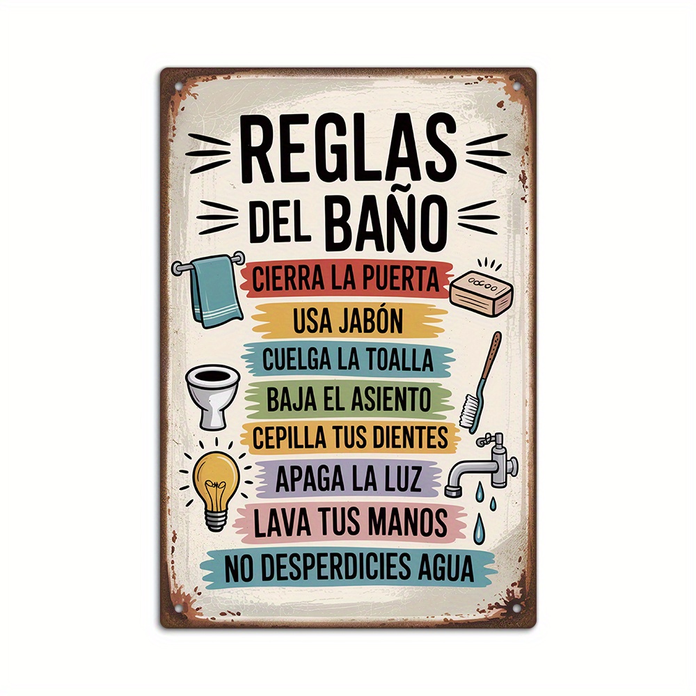 TEMU Letrero metálico vintage español de 1 pieza, DEL BAÑO, decoración de pared para el hogar, cafetería, oficina, bar, regalo para , , aniversarios,