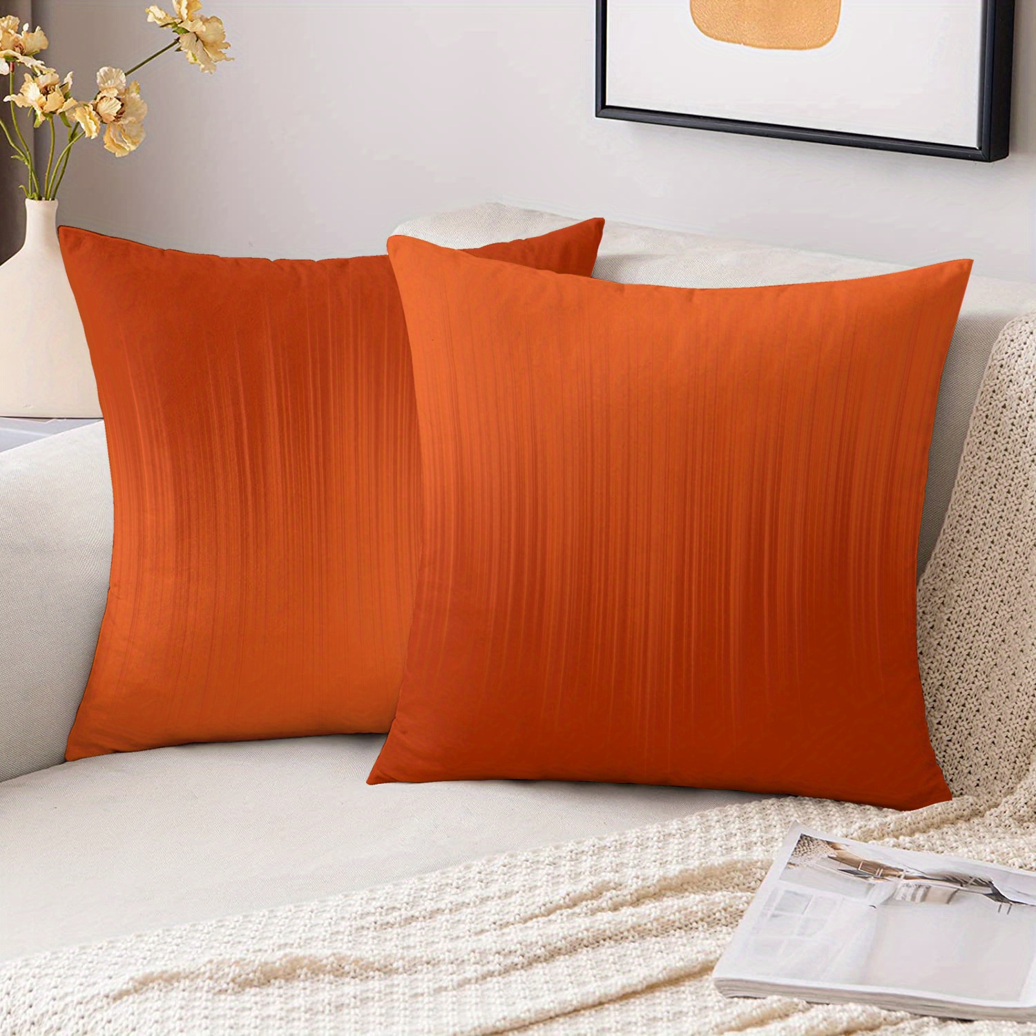 TEMU 2-pack Short Plush Fabric Luxury Orange Gradient Pattern Pillowcase Double-sided Printing 18in*18in Bedroom Living Room Home Decoration Without