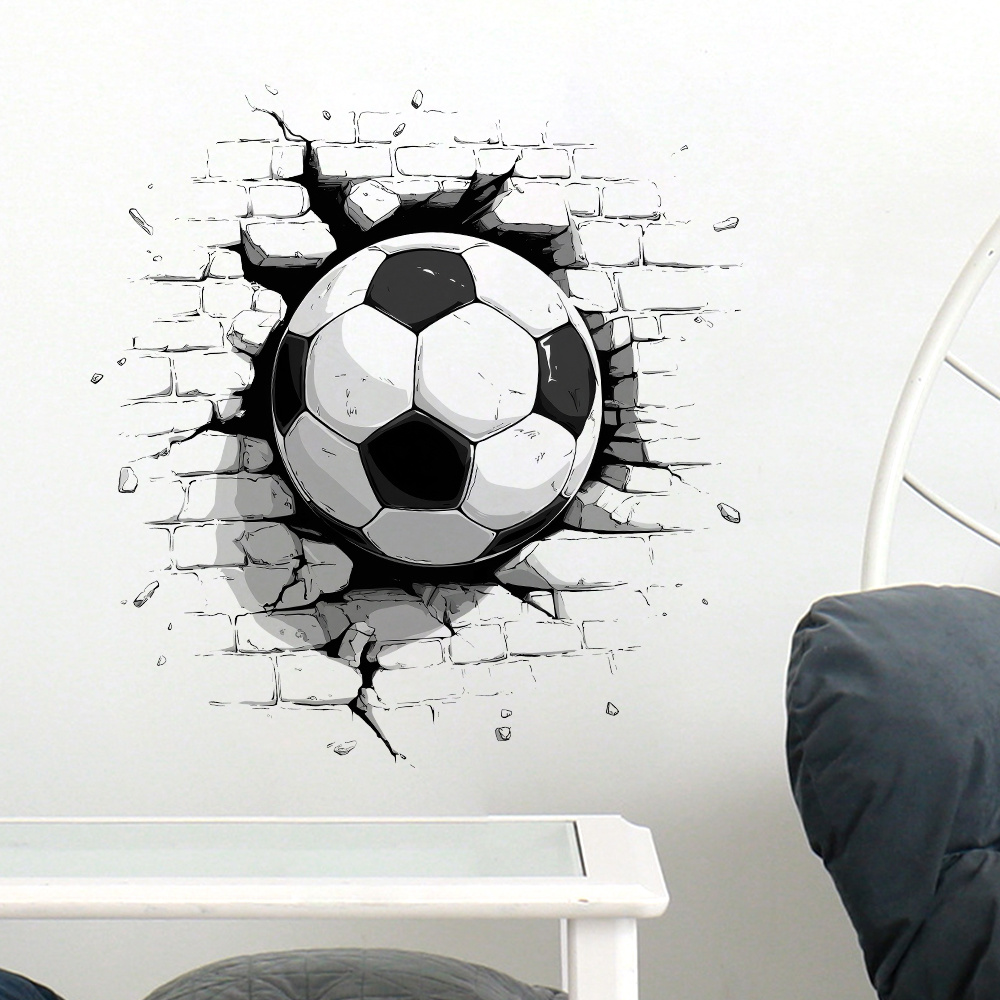 Image of 1pc Soccer Wall Sticker 2d Flat Sticker Suitable For Living Room, Bedroom, Kitchen, Door, Wall Home Decoration Background Wall Decoration Vinyl Super Convenient Removable Self-adhesive Wall Sticker