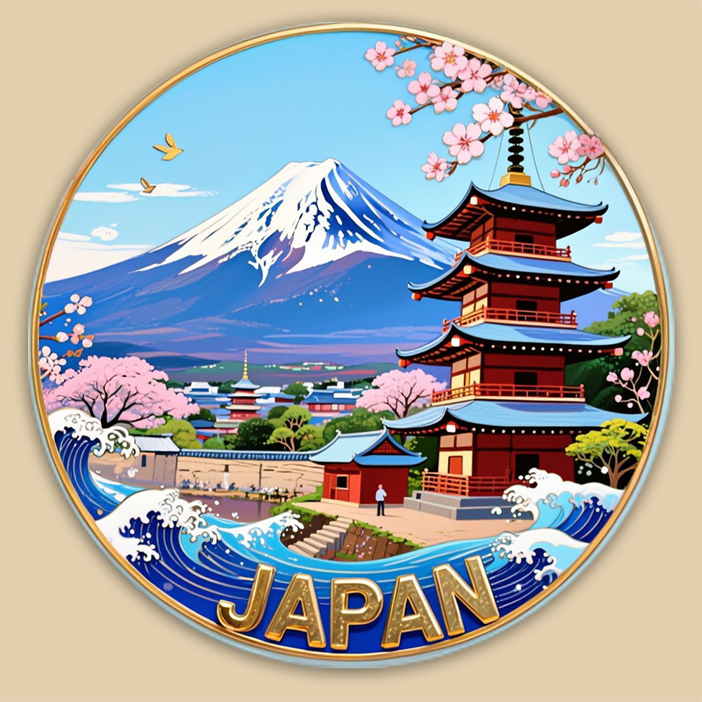 TEMU 1 Imán Grande de Nevera con Tema Japonés - Montaña y con Pagoda, Torii y - Adecuado para Refrigerador, Pizarra Blanca, Decoración /Oficina -
