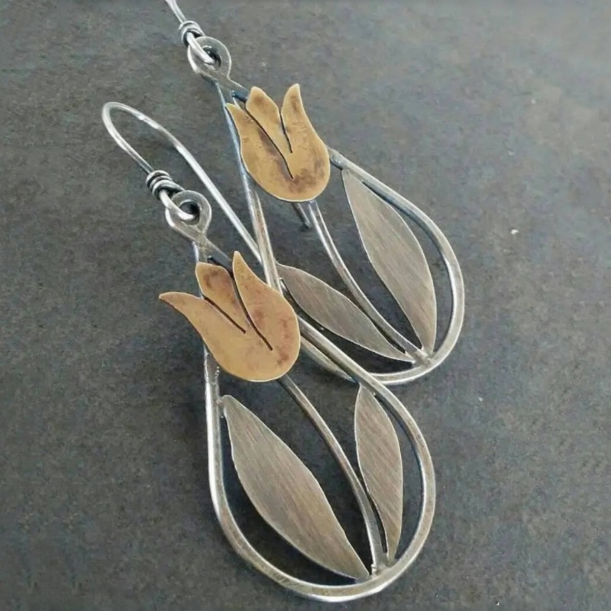 Rustic Handmade Floral Drop Earrings, Artisan Gift