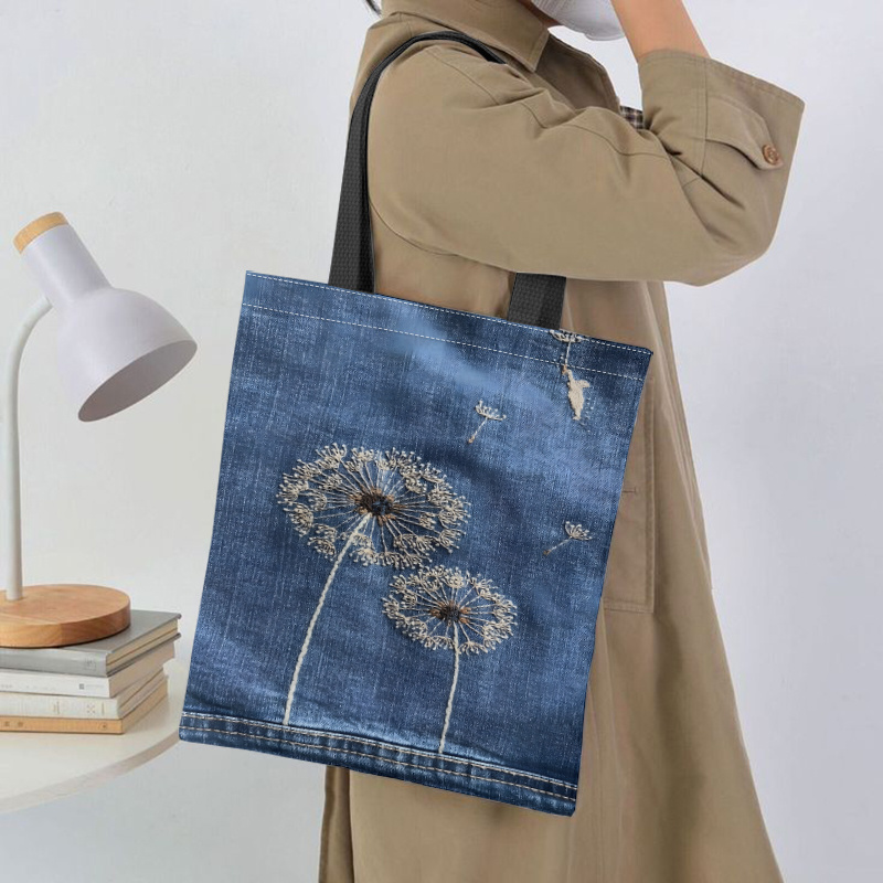 TEMU Dandelion Pattern Tote Bag - Cute Cartoon Crossbody Shoulder Handbag, Suitable For School, Shopping, And Travel