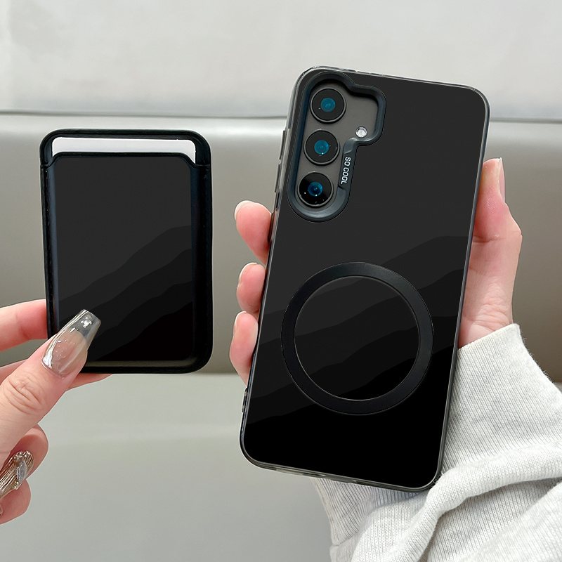 TEMU Phone Case: 2pcs Set Creative Black Curtain Pattern Magnetic Phone Case & Fashionable Luxury Artificial Leather Magnetic Property