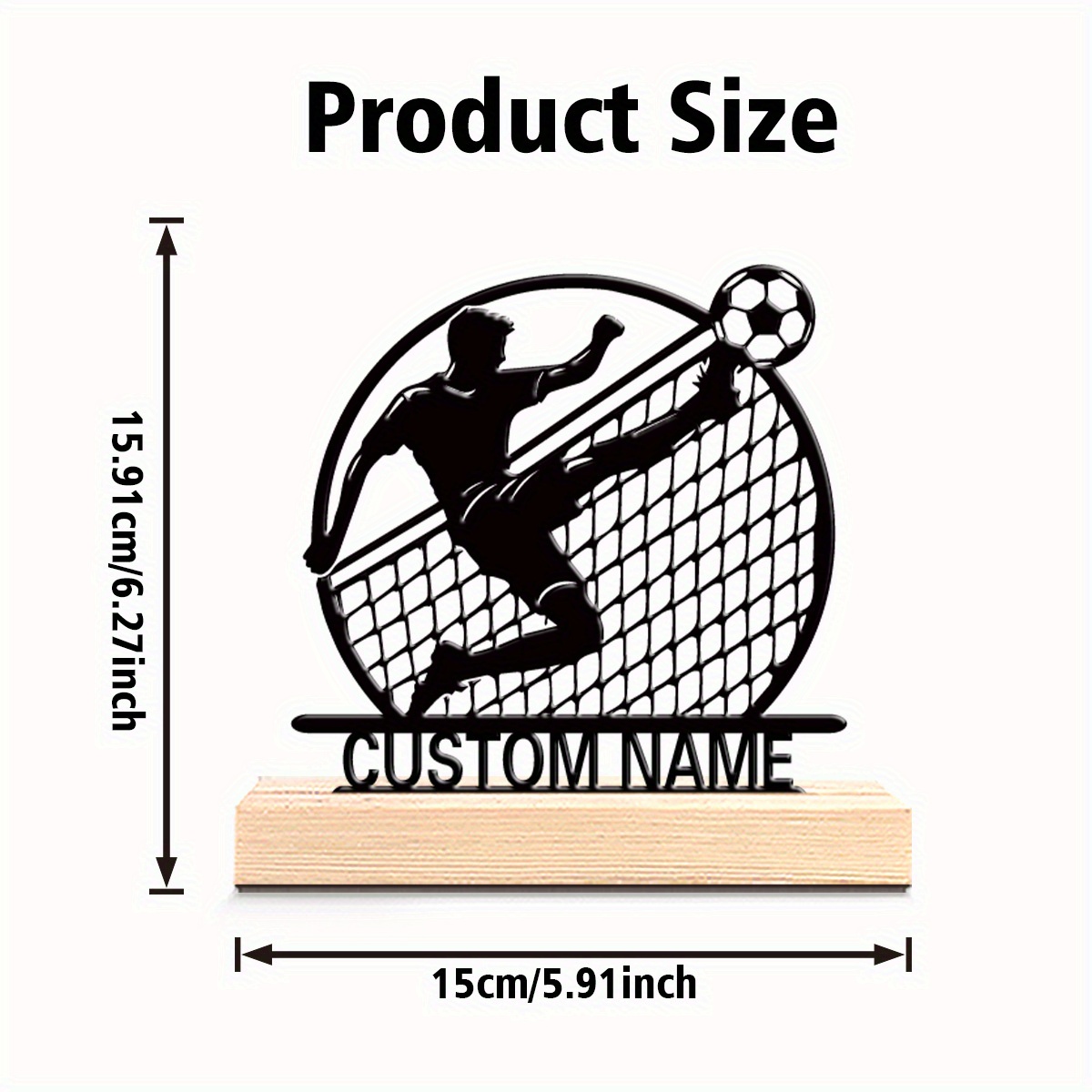 TEMU 1pc Diseño Personalizado Estatuas de Metal de de Fútbol con Base de Madera, Decoración de Mesa para Entusiastas del Fútbol, Regalo para