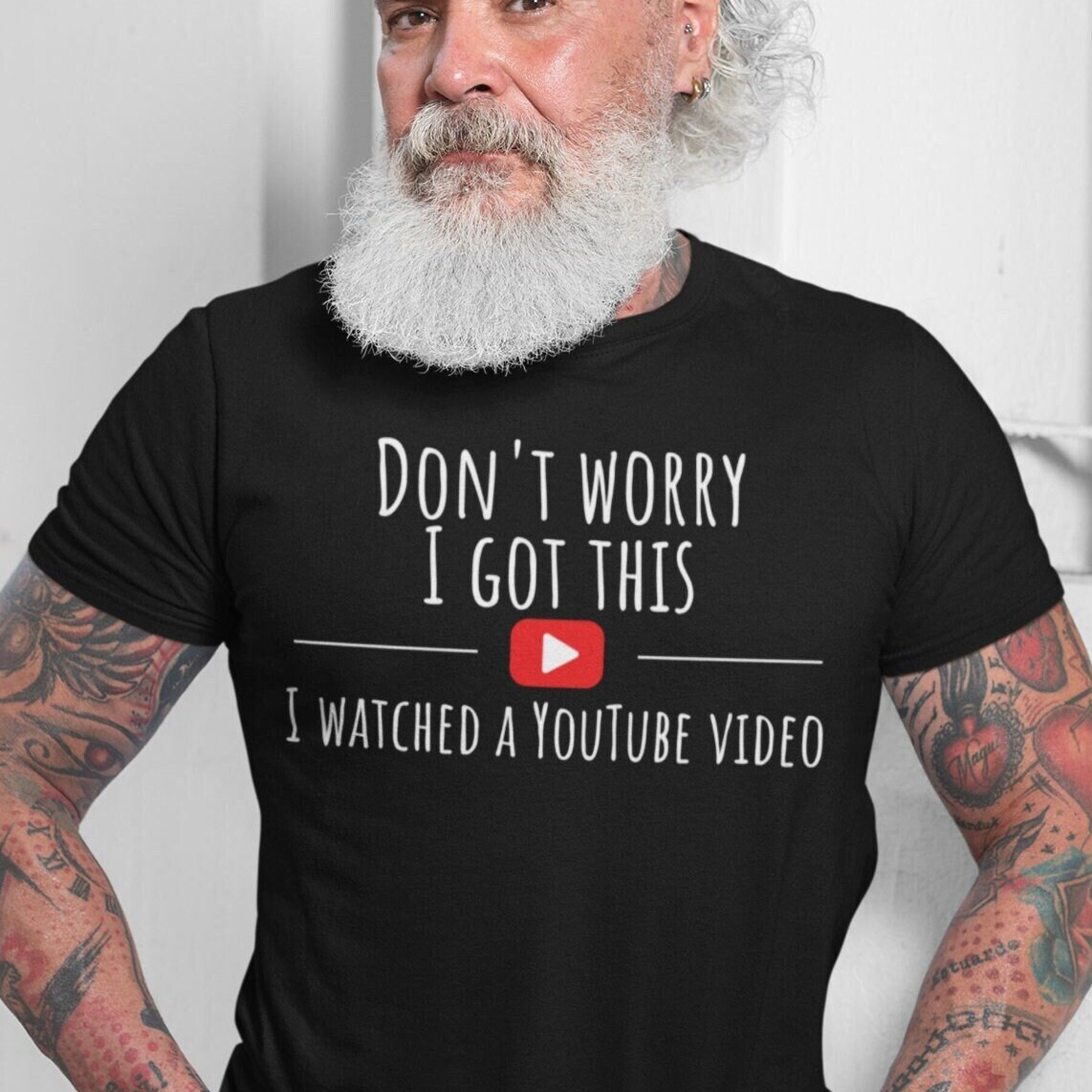 

Funny Cotton T-shirt For Men, Casual Crew Neck, Short Sleeve, Regular Fabric, Non-stretch, With "don't Worry This I Watched A Youtube Video" Print, For , Weekend Casual, Bbq & Gift