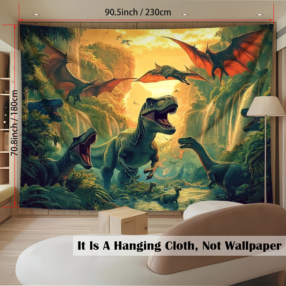 TEMU Wall Mural - Vibrant Prehistoric Jungle Scene With & Pterodactyls, No Electricity Self-adhesive Durable Polyester Fabric For Living Room,
