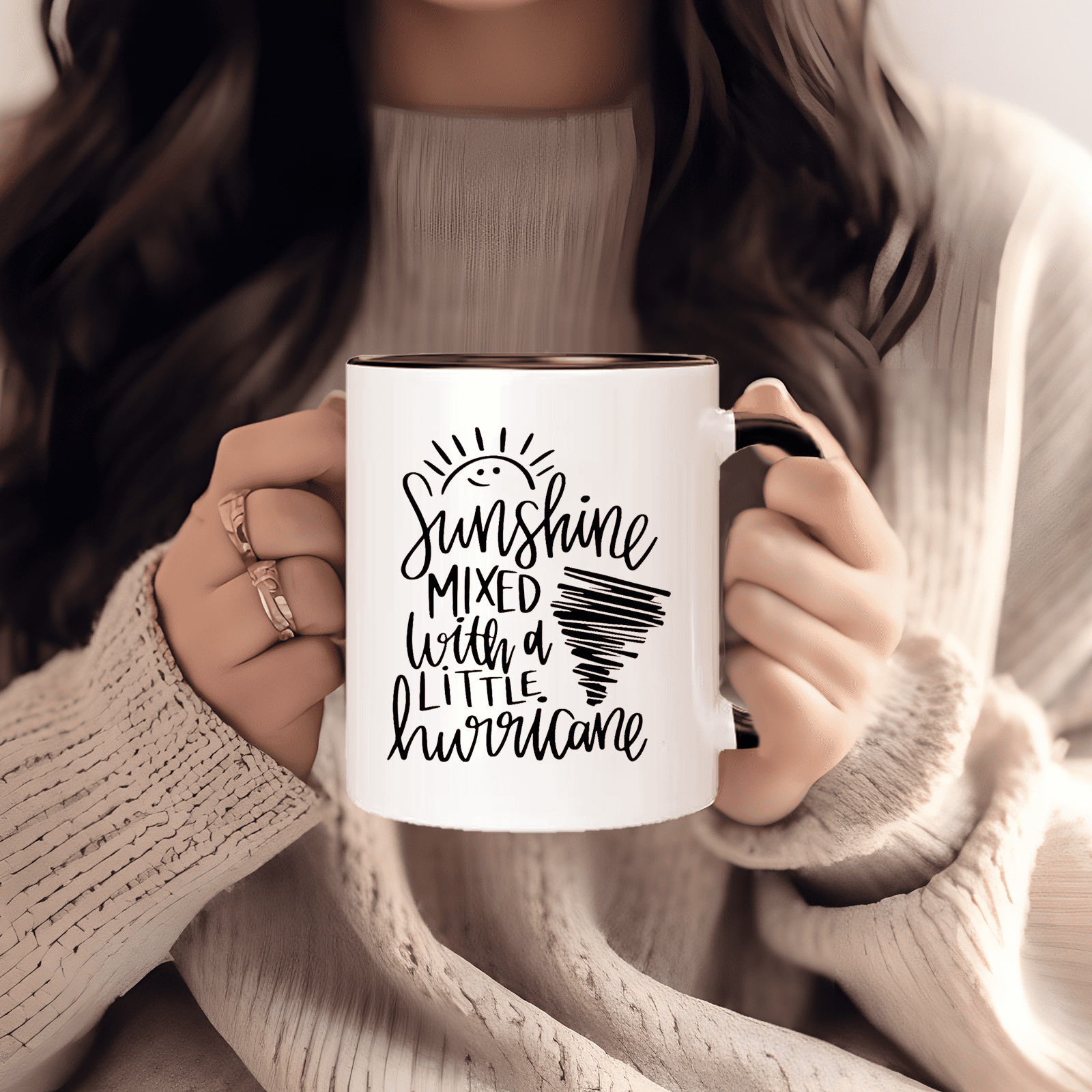 1pc 11oz insulated ceramic coffee mug weather inspired sunshine mixed with a little hurricane design reusable white mug with black accents hand wash only gift for   men women coffee bar accessories holiday gift for halloween christmas thanksgiving     quality   details 4