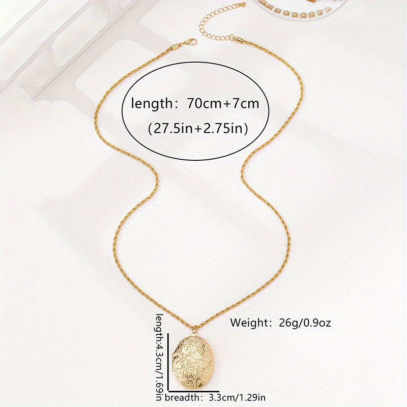 Elegant Simple Style Women'S Long Necklace, Alloy Geometric Round Pendant with Textured Locket, Versatile for Daily and Party Occasions, All-Season Jewelry, Sweater Chain Accessory