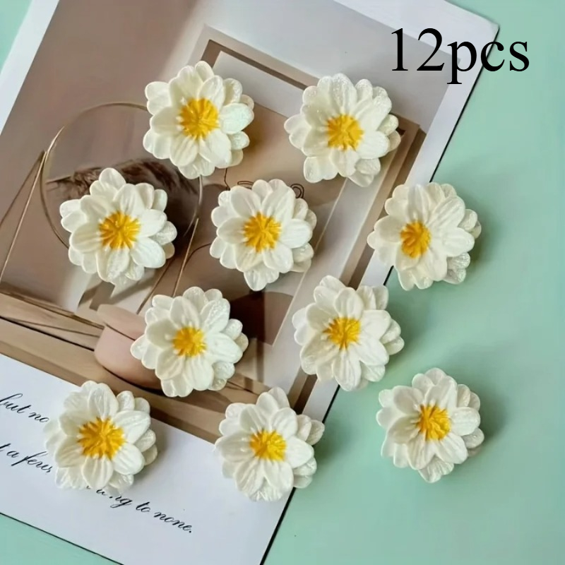 TEMU 12pcs Magnetic Flower Magnets Suitable For Refrigerator, Abs Resin Flower Stickers With Magnetic Base & Realistic Decor, Round Fridge Magnets,