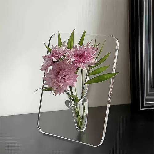 vaso moderno de acrílico - design retangular transparente com estrutura intrincada de moldura, vaso decorativo elegante para , para páscoa, dia das mães, , namorado(a), , professores, , vasos charmosos