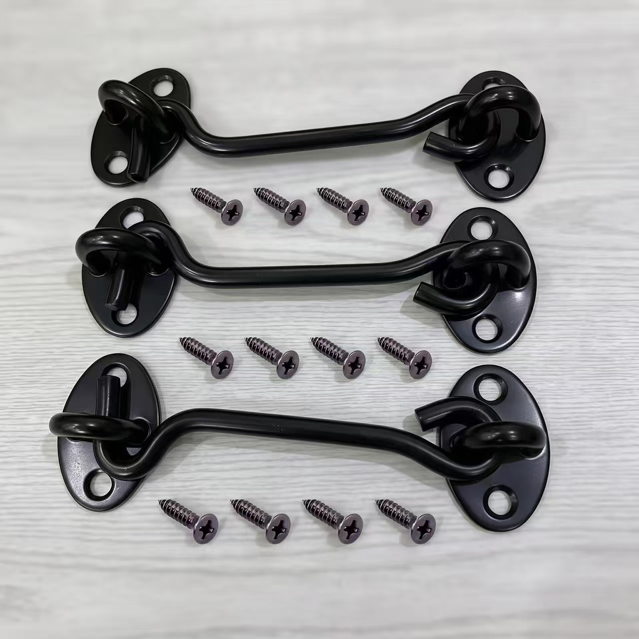 TEMU Ensemble de 3 crochets de porte en métal robuste avec loquet à œil, crochet de verrouillage de porte de sécurité noir avec vis de montage,