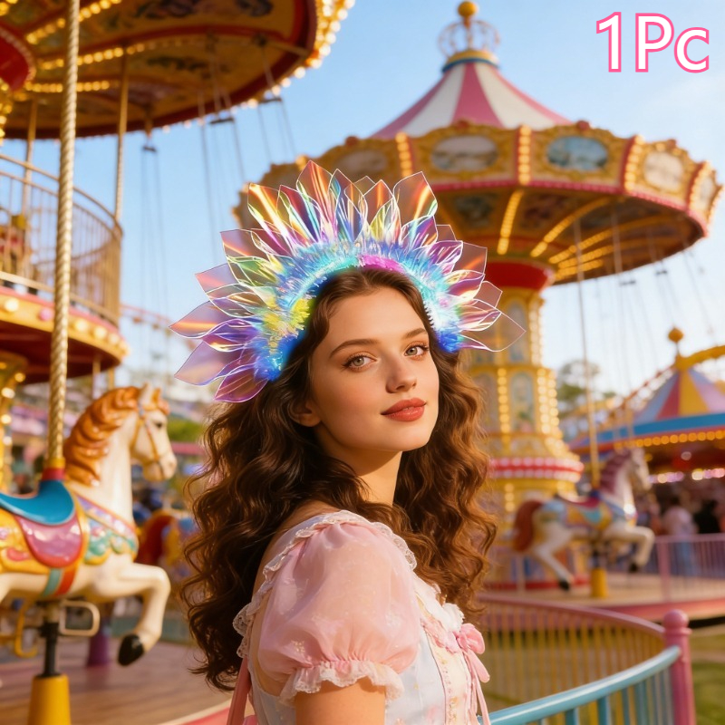 Image of 1pc Led Crown Headband With Iridescent Lights, Perfect For Women , Birthday Parties, Halloween, Christmas, Cosplay, Nightclubs, Festivals, And Props. It A For Regular Hair