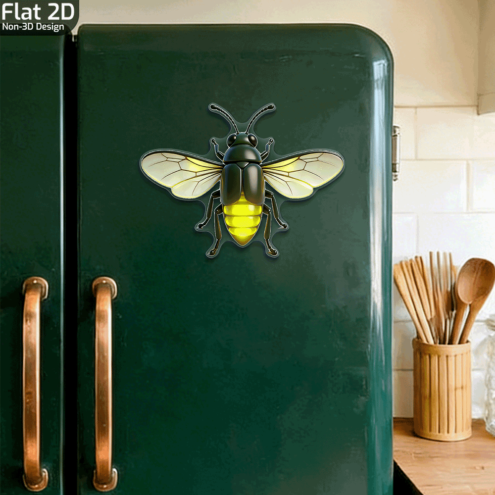 TEMU 1pc Glowing Firefly Magnet Suitable For Insect Lovers & Nature Enthusiasts, Glowing Firefly & Bug Decor With Base, Rectangular Acrylic Fridge