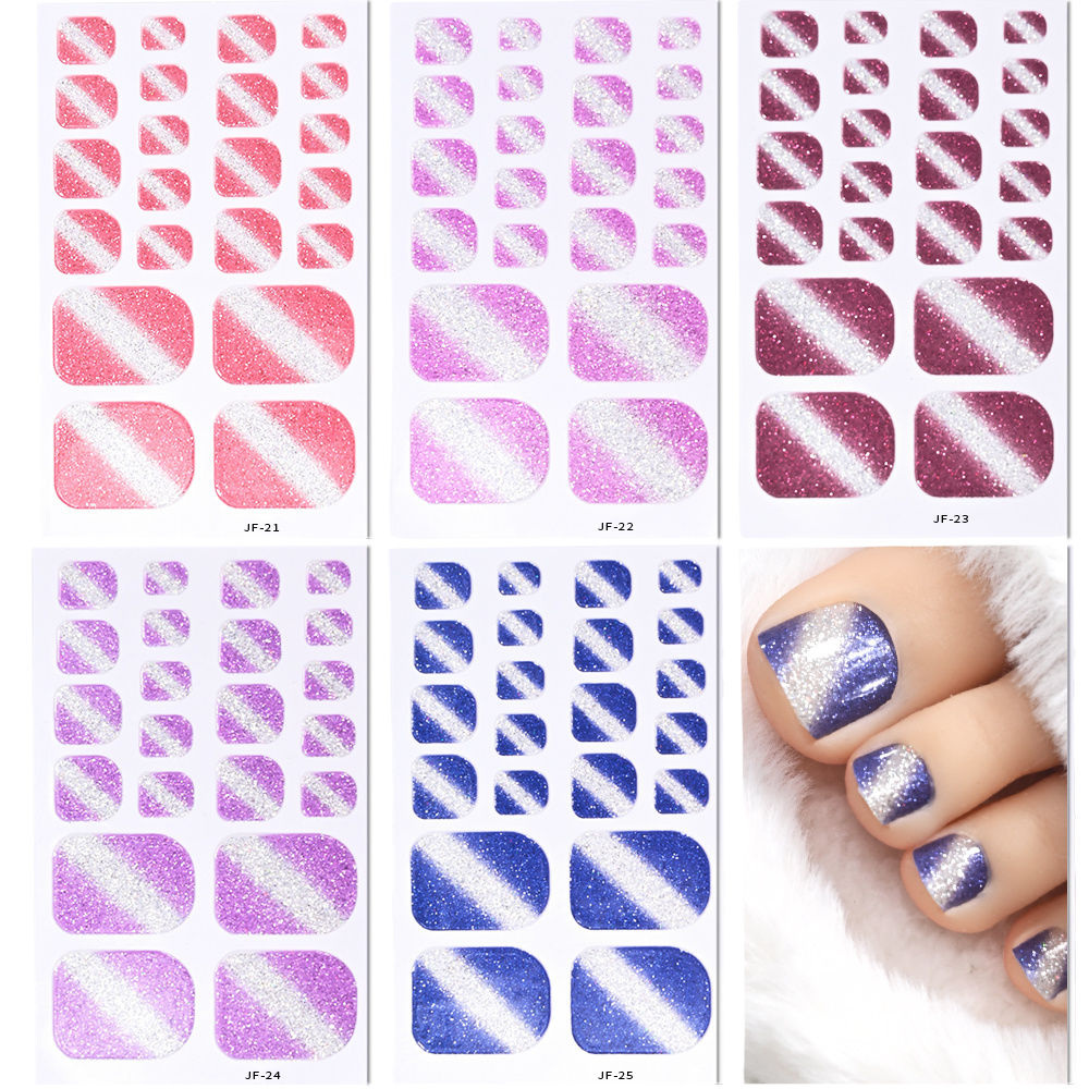 Image of Set Of 5 Gradient Glitter Toe Nail Stickers For Spring And Summer, Self-adhesive Foot Decals That Fully Cover Toe Nails With Slider Wraps